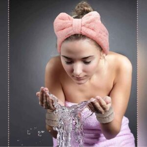 Pembe Süper Soft Spa Seti - Havlu Yıkama Bilekliği ve Elastik Saç Bandı